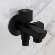 Plantex Two Way Tap for Washing Machine/Quarter Turn 2 in 1 Bib Cock/Wash Basin tap with Teflon Tape and Wall Flange/2 Way Bathroom Tap with Brass Spindle - (Black)
