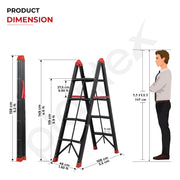 Plantex Ladder for Home 4 Steps/Foldable Heavy-Duty A-Frame Step Ladder/Home, Office & Warehouse - (Red & Black,150 kg Capacity)