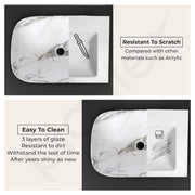 Plantex Ceramic Marble Tabletop Wash Basin/Bathroom Basin Sink/Countertop Basin/Washbasin for Bathroom (Marble Basin with Grey Veins - 18 x 13 x 5.5 Inch)