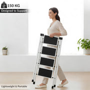 Plantex 4 Step Ladder for Home Use/Wide Anti-Slip Heavy-Duty Step Stool/Lightweight Kitchen Ladder 4 Step (White)