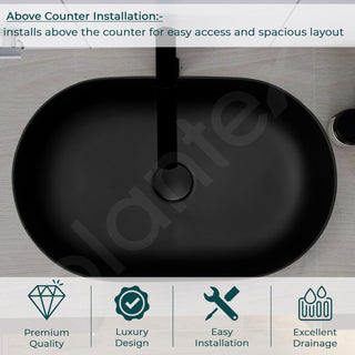 Plantex Ceramic Basin/Rectangle Tabletop Wash Basin for Bathroom/Washbasin Sink for Home/Office/Restaurant (Black Matt - 21 x 14 x 6 Inch)