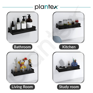 Plantex Stainless Steel Bathroom Shelf/Rack/Bathroom Organizer with Drill/Kitchen Storage Shelf/Wall Mounted Washroom Accessories (Matt Black - 12x5 inches)