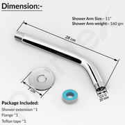 Plantex 11-Inch Round Bend Shower Arm for Overhead Shower/Stainless Steel Shower Pipe/Wall Mount Bathroom Fitting with Â½-Inch Thread - Pack of 1 (Chrome)