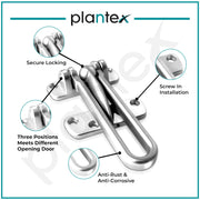 Plantex Heavy Duty Swing Bar Lock/Door Safety Guard with High Security Auxiliary Lock for Home/Office/Hotel - Pack of 2 (SH-42, Silver, Chrome Finish)