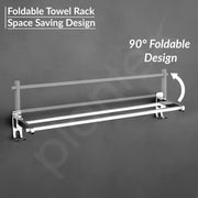 Plantex Stainless Steel Foldable Towel Rack for Bathroom/Towel Hanger with Hooks/Towel Holder/Stand/Bathroom Accessories - 24 Inch (Chrome Finish)