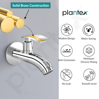 Plantex Long Body Bib Cock Water Tap with Water Saving Nozzle for Kitchen Tap/Bib Tap with Wall Flange and Teflon Tape for Bathroom -(ZUR-1503-Chrome)