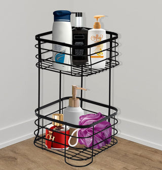 Plantex Heavy Steel Multipurpose Bathroom Corner Shelf/Storage Rack/Organizer For Living Room/Kitchen/Bathroom Accessories - Countertop (Black, Powder Coated)