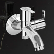 Plantex Pure Brass 2 in 1 Tap for Washing Machine with Water Saving Nozzle for Kitchen Tap/2-Way Bib Cock with Brass Wall Flange & Teflon Tape -7 Year Warranty (AQ-1407-Chrome)
