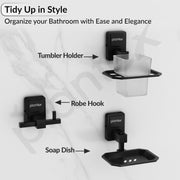 Plantex 304 Grade Stainless Steel Bathroom Accessories Set of 5 - Towel Stand/Napking Holder/Soap Holder/Toothbrush Holder/Robe Hanger - Darcy (Black)