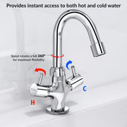 Plantex Pure Brass Basin Sink Mixer Tap Hot and Cold/Mixer Tap for Bathroom/Wash Basin Tap with Teflon Tape -7 Year Warranty by Plantex (ICO-909-Chrome)