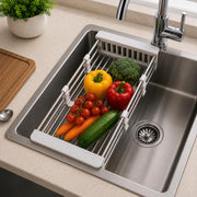 Plantex Sink Strainer Basket/Stainless Steel & ABS Plastic Vegetable Washing Sink Strainer/Kitchen Storage Rack Stand- Pack of 1 (White)