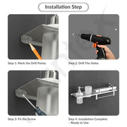 Plantex Stainless Steel 4in1 Multipurpose Bathroom Shelf/Bathroom Steel Rack with Tumbler Holder, Towel Rod and Liquid Soap Dispenser Chrome (18x5 inches)