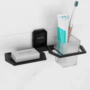 Plantex 304 Stainless Steel 2in 1 Soap Holder and Brush Stand for Wash Basin/Bathroom Organizer for Soap Stand and Toothbrush Holder (Cute - Black)