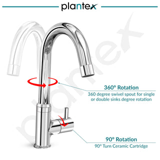 Plantex Pure Brass Pillar Tap for Wash Basin with 360° Swivel Spout for Sink Tap with Water Saving Aerator-7 Year Warranty (ICO-912-Chrome)