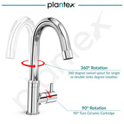 Plantex Pure Brass Pillar Tap for Wash Basin with 360Ãƒâ€šÃ‚Â° Swivel Spout for Sink Tap with Water Saving Aerator-7 Year Warranty (ICO-912-Chrome)