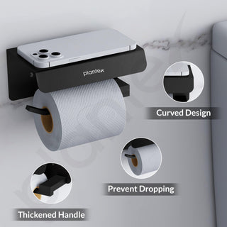 Plantex Platinum 304 Grade Stainless Steel Toilet Paper Holder with Mobile Stand/Toilet Paper Roll Holder for Bathroom Accessories (Matt Black)
