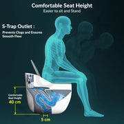 Plantex Platinum Ceramic Rimless Commode/One Piece Western Toilet/Siphonic Flush Western Commode with Soft Close Toilet Seat - S Trap Outlet (White & Grey)