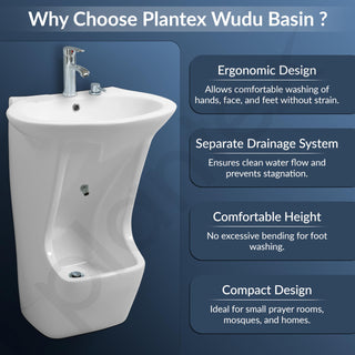 Plantex Wudu Basin/Ceramic Ablution with Leg Wash/Premium One Piece Basin/Free Standing Pedestal Basin for Bathroom (34x24x18 inch - White)