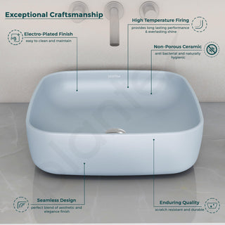 Plantex Premium Tabletop Ceramic Square Wash Basin/Countertop Bathroom Sink (Ocean, 16 x 16 x 5 Inch)