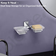 Plantex 304 Grade Stainless Steel and Frosted Glass Double Soap Dish/Soap Stand/Soap Storage/Dual Soap Holder for Bathroom/Bathroom Accessories - Crystal (Chrome)