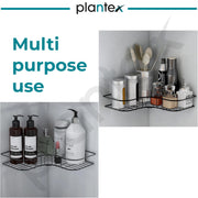 Plantex Self Adhesive Corner Shelf for Bathroom Wall/Bathroom Organiser Without Drill/Corner Shelf for Kitchen - (GI Steel, Black) - Pack of 1