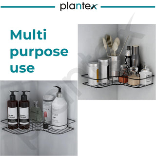 Plantex Corner Shelf for Bathroom/Bathroom Organiser Without Drill/Kitchen Organiser/Shelf for Corner(Black-Pack of 4) Alloy Steel