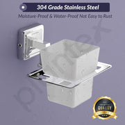 Plantex 304 Grade Stainless Steel Toothbrush Holder/ABS Toothpaste Stand/Tumbler Holder for Bathroom - Decan (Chrome)