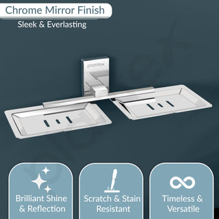 Plantex 304 Grade Stainless Steel Double Soap Dish Stand for Bathroom & Kitchen/Soap Dish/Bathroom Accessories - Iris (Chrome)