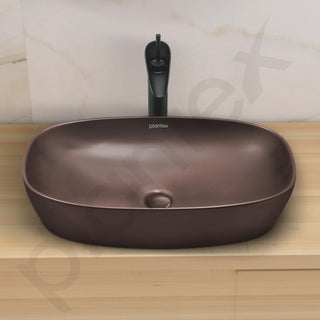 Plantex Ceramic Basin for Bathroom/Table Top Ceramic Wash Basin/Washbasin Sink for Bathroom (Matt Brown - 24 x 15 x 5.5 Inch)