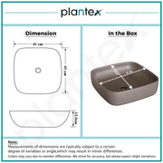 Plantex Platinum Ceramic Tabletop Square Wash Basin/Countertop Bathroom Sink (Choco, 16 x 16 x 5 Inch)