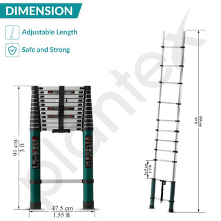 Plantex 4.6m (15 ft.) Aluminium Telescopic Ladder/12-Steps Portable Ladder with Removable Hooks/Foldable Multipurpose Collapsible Ladder for Home & Outdoor Use/2 Years of Warranty by Plantex-(Green)