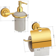 Plantex 304 Grade Stainless Steel Washroom Set of 2 - Toilet Paper Holder/Stand/Liquid Soap Dispenser - Daizy (Golden)