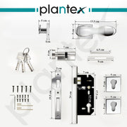 Plantex Main Door Lock/Mortise Lock for Door with 3 Years of Warranty - Robust Door Lock for Home with Brass Lock Body & Cylinder(7020 - Chrome)