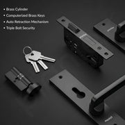Plantex Stainless Steel Door Lock Handle Set/6-Lever Lock Mechanism with 3 Years of Warranty/Mortise Lock with 3 Keys, Brass Lock Body & Cylinder - (Z-Black)