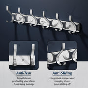 Plantex Aluminum Hook Rail with 6 Hooks for Bathroom/Kitchen- Door Hanger for Clothes/Towel - Pack of 3 (6 Hooks, Chrome)
