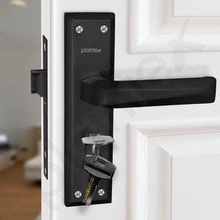 Plantex Heavy-Duty Door Lock Set - Main Door Lock Handle Set/6-Lever Lock Mechanism Mortise Lock with 3 Keys, Brass Lock Body & Cylinder (PTP-08, Black)