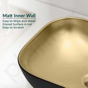 Plantex Table Top Wash Basin for Bathroom/Rectangle Ceramic Basin/Countertop Vessel Sink Basin for Home/Office/Hotel (Black & Gold - 18 x 13 x 5 Inch)
