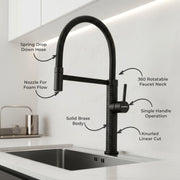 Plantex Brass Sink Tap for Kitchen Basin/360Ãƒâ€šÃ‚Â° Swivel Spout Kitchen Faucet with Double Handle| Spring Pull Out Tap for Kitchen Sink-(8982-Black)