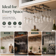 Plantex Self-Adhesive Wine Glass Holder Hanging/Stemware Organizer Rack/Under Cabinet Glass Storage Stand/Wine Rack for Pubs/Kitchen/Bars - Pack of 3 (Black)