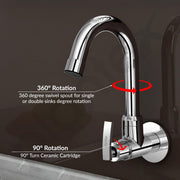 Plantex Pure Brass Kitchen Sink Tap with 360Ãƒâ€šÃ‚Â° Extended Swivel Spout with Water Saving Aerator/Sink Tap for Kitchen Basin with Brass Wall Flange-7 Year Warranty by Plantex (COL-1010- Chrome)