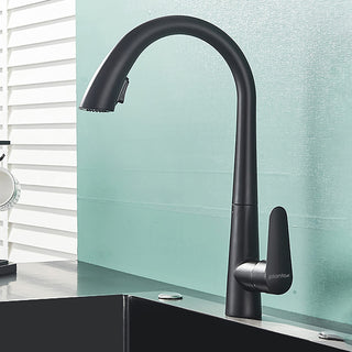 Plantex Designer Brass Single Handle 360 Degree Swivel High Arc Pull Out Kitchen Sink Faucet/Hot & Cold Water Mixer Tap with Pull Down Sprayer Multitask Mode- Black