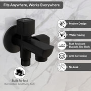 Plantex Two Way Tap for Washing Machine/Quarter Turn 2 in 1 Bib Cock/Wash Basin tap with Teflon Tape and Wall Flange/2 Way Bathroom Tap with Brass Spindle - (Black)