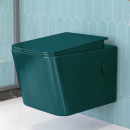Plantex Platinum Ceramic Wall Hung Commode / P Trap Western Commode for Toilet/ Rim Washdown Western Toilet with Soft Close Toilet Seat Cover- (Palm)