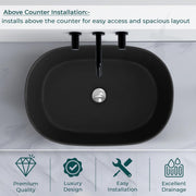 Plantex Ceramic Wash Basin for Bathroom/Oval Table Top Basin/Countertop Vessel Sink for Home/Hotel - (Charcoal Black- 22 x 14 x 6 inch)