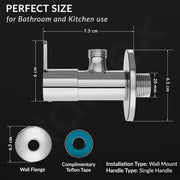 Plantex FLO-805 Pure Brass Angle Valve for Bathroom with Teflon Tape & Brass Wall Flange/Angle Cocke for Bathroom/Wash basin/Washing Machine- (Chrome)