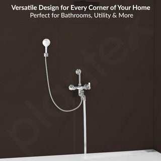 Plantex Pure Brass 3 in 1 Wall Mixer for Bathroom with L-Bend Provision for Overhead and Hand Shower/Mixer Tap for Bathroom with Water Saving Nozzle and Brass Wall Flange (COL-1019-Chrome)