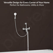 Plantex Pure Brass 3 in 1 Wall Mixer for Bathroom with L-Bend Provision for Overhead and Hand Shower/Mixer Tap for Bathroom with Water Saving Nozzle and Brass Wall Flange (COL-1019-Chrome)