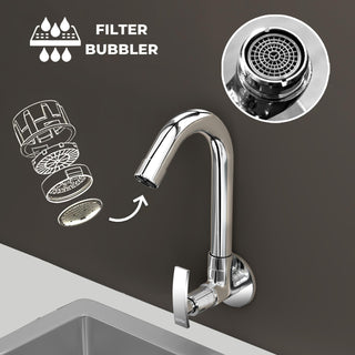 Plantex Sink Tap for Kitchen Basin with Water-Efficient Tap Aerator/Brass Spindle Kitchen Sink Tap with Wall Flange with Teflon Tape/Wash Basin Tap-(SMR-1267-Chrome)