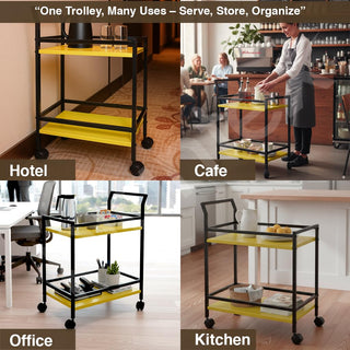 Plantex GI Steel 2 Tier Kitchen Home Storage Organizer Trolley with Wheels/Multipurpose Trolley Organizer Rolling Utility Cart for Home/Kitchen/Hospital - (Yellow & Black)