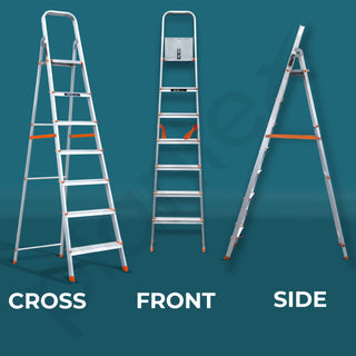 Plantex Legend Aluminium Folding 7 Step Ladder for Home - 7 Step Anti Skid Ladder/Wide Step Ladder (Orange-Silver)